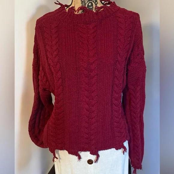 Boohoo Burgundy Cable Knit Sweater - Picture 6 of 11